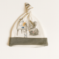 Knot Cap for Baby White and Green | Elephant | New Born Baby Cap